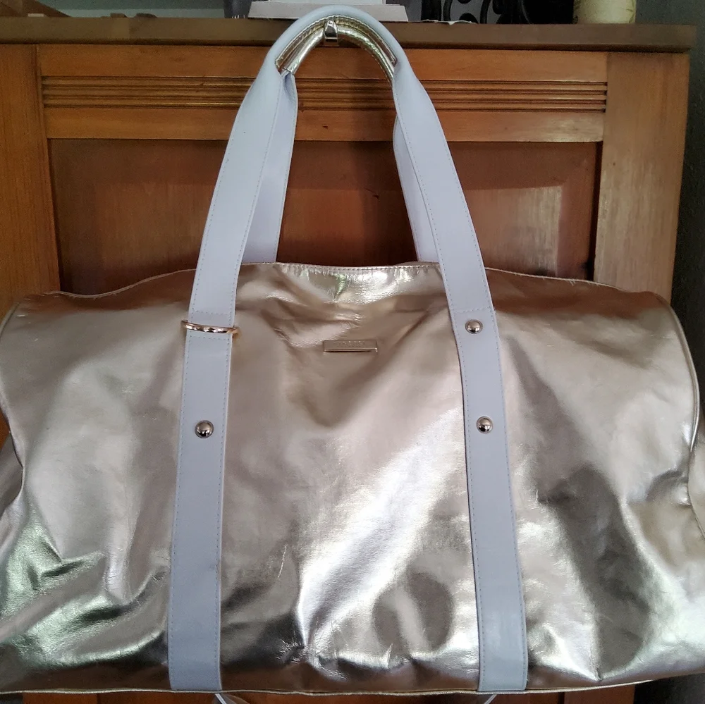 Versace Metallic Gold Duffel Bag with White Straps